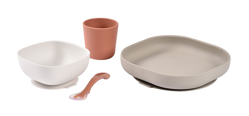 Beaba Komplet naczyń z silikonu z przyssawką Terracotta