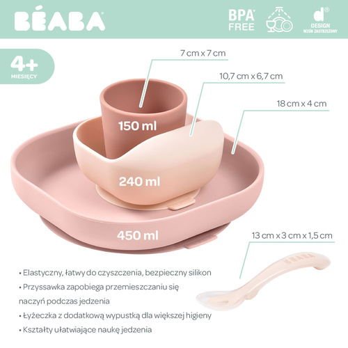 Beaba Komplet naczyń z silikonu z przyssawką Cotton candy (stary indeks: 913429)