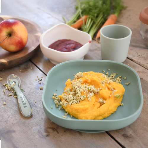 Beaba Komplet naczyń z silikonu z przyssawką Sage green (stary indeks: 913592)