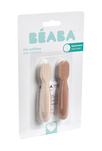 Beaba Zestaw 2 silikonowych pierwszych łyżeczek-gryzaków Praline/clay