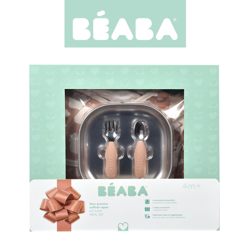 Beaba Zestaw prezentowy First Meals 3w1 (talerzyk + zestaw sztućców + śliniak) Savannah bloom