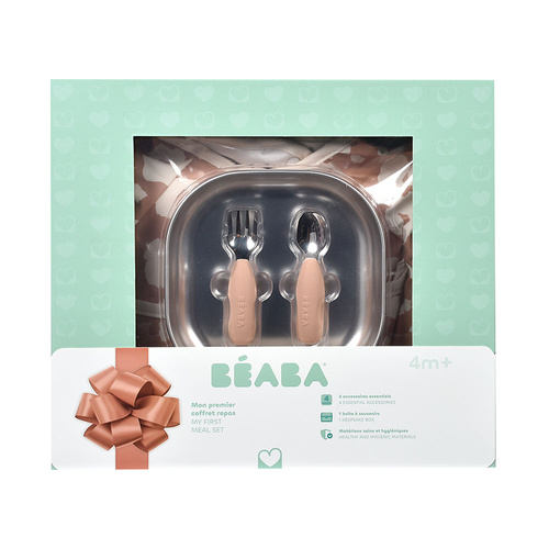 Beaba Zestaw prezentowy First Meals 3w1 (talerzyk + zestaw sztućców + śliniak) Savannah bloom