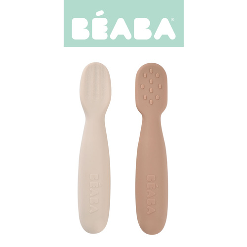 Beaba Zestaw 2 silikonowych pierwszych łyżeczek-gryzaków Praline/clay