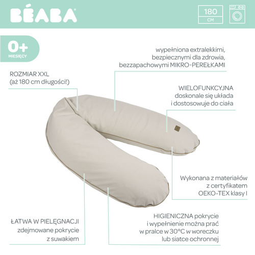 Beaba Ergonomiczna poduszka rogal dla kobiet w ciąży i karmiących Big Flopsy ™ French Terry Clay