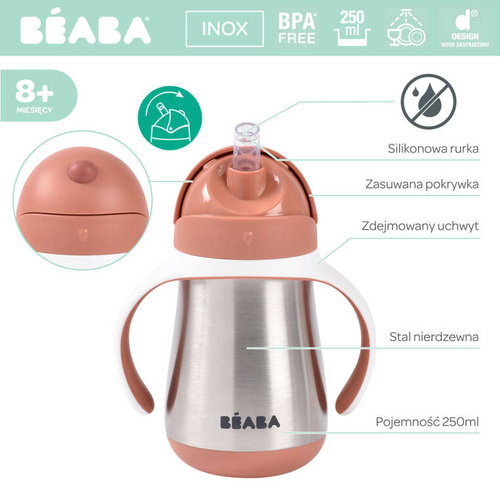 Beaba Bidon niekapek ze słomką termiczny 250 ml Terracotta