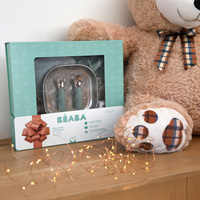 Beaba Zestaw prezentowy First Meals 3w1 (talerzyk + zestaw sztućców + śliniak) Sage green