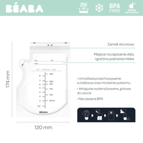 Beaba Woreczki do przechowywania pokarmu 250ml 50 sztuk 