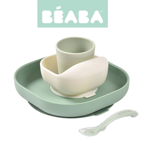 Beaba Komplet naczyń z silikonu z przyssawką Sage green (stary indeks: 913592)