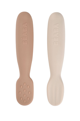 Beaba Zestaw 2 silikonowych pierwszych łyżeczek-gryzaków Praline/clay