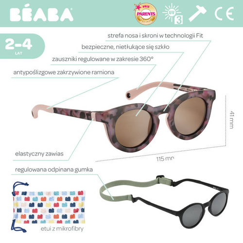 Beaba Okulary przeciwsłoneczne dla dzieci 2-4 lata Happy - Pink tortoise