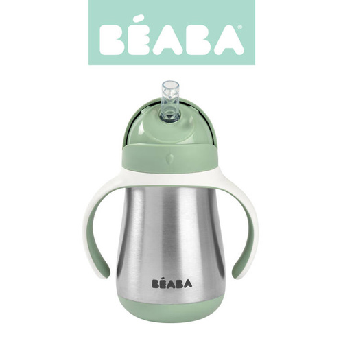 Beaba Bidon niekapek ze słomką termiczny 250 ml Sage green