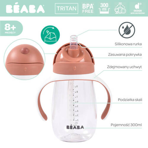 Beaba Bidon niekapek ze słomką tritanowy 300 ml Terracotta