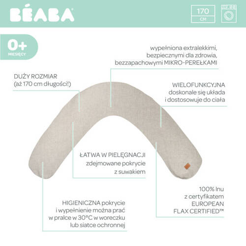 Beaba Ergonomiczna poduszka rogal dla kobiet w ciąży i karmiących Big Flopsy ™ Linen natural