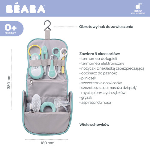 Beaba Kosmetyczka z 9 akcesoriami do pielęgnacji niemowląt mint