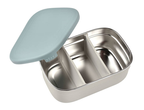 Beaba Lunchbox ze stali nierdzewnej konfigurowalny z silikonową pokrywką i osłoną Baltic Blue