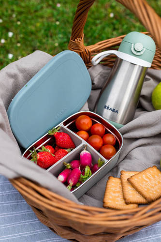 Beaba Lunchbox ze stali nierdzewnej konfigurowalny z silikonową pokrywką i osłoną Baltic Blue