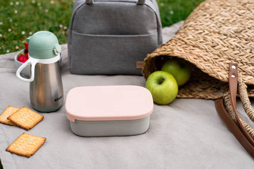 Beaba Lunchbox ze stali nierdzewnej konfigurowalny z silikonową pokrywką i osłoną Powder Pink