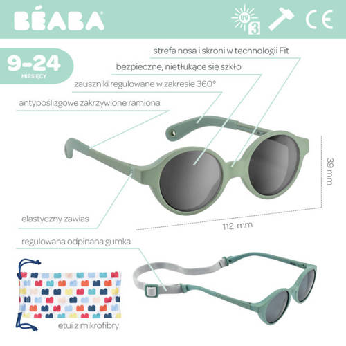 Beaba Okulary przeciwsłoneczne dla dzieci 9-24 miesięcy Joy - Sage green