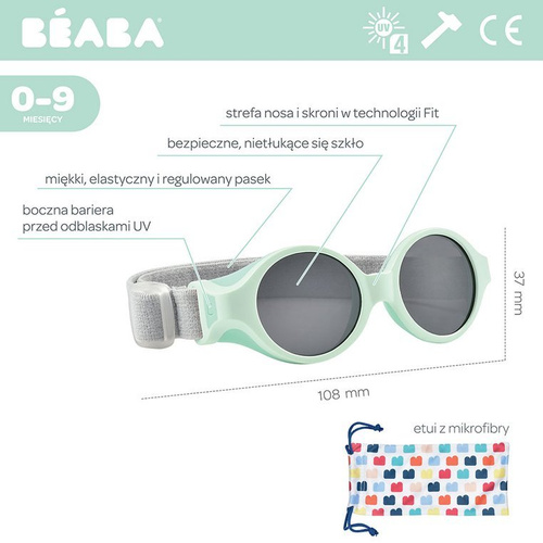 Beaba Okulary przeciwsłoneczne dla dzieci z elastyczną opaską 0-9 miesięcy Aqua