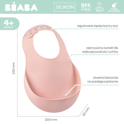 Beaba Śliniak silikonowy z kieszonką vintage pink