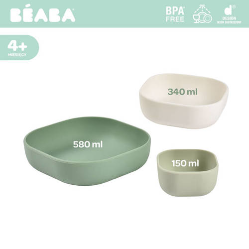 Beaba Zestaw 3 miseczek z silikonu Sage green/Cotton/Misty green