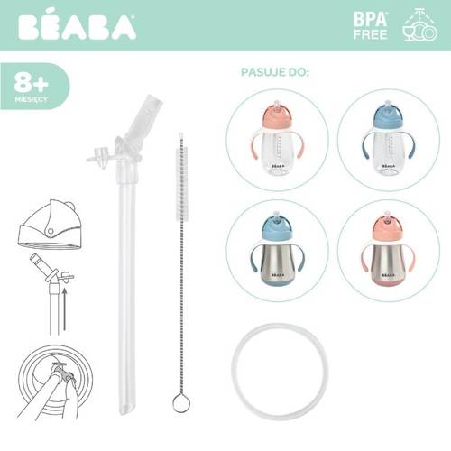 Beaba Zestaw akcesoriów: słomka, czyścik i uszczelka do butelek - kubków niekapków stalowych 250 ml i tritanowych 300 ml