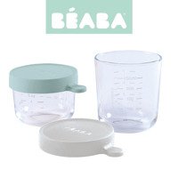 BEABA Zestaw pojemników słoiczków szklanych z hermetycznym zamknięciem 150 + 250 ml airy green i light mist 